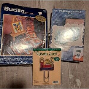 Bucilla Coaster Set Gallery 6276 and Clever Clips 42362 Bookworm Lot + Extra Kit
